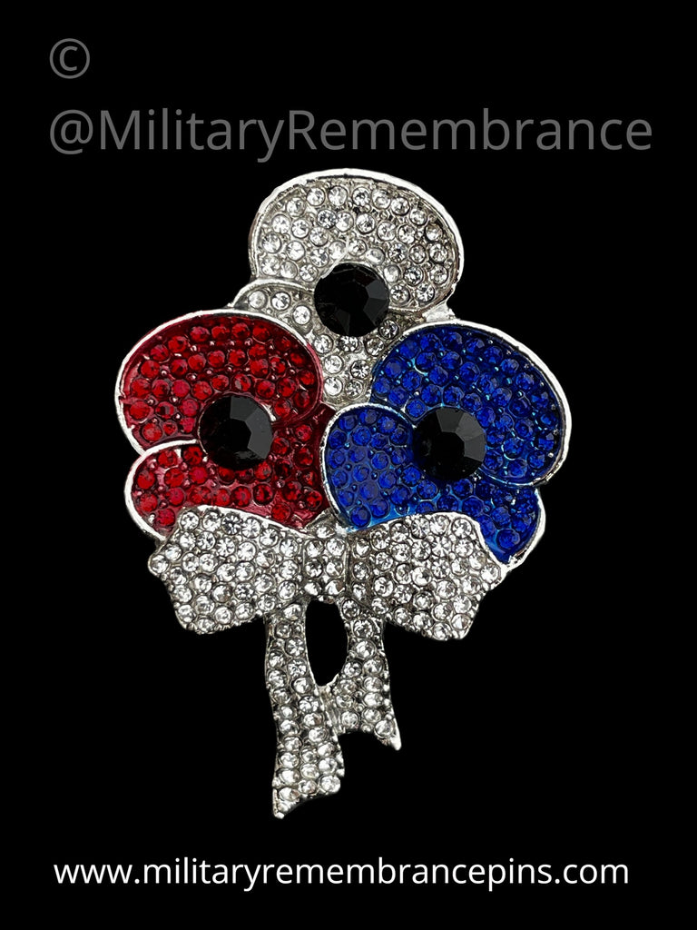 Red White & Blue 3 Flower Remembrance Lapel Pin – Military Remembrance Pins